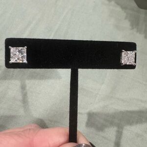 Platinum 3.20 CTW Lab Grown Princess Diamond Solitaire Earrings w/ IGI Report